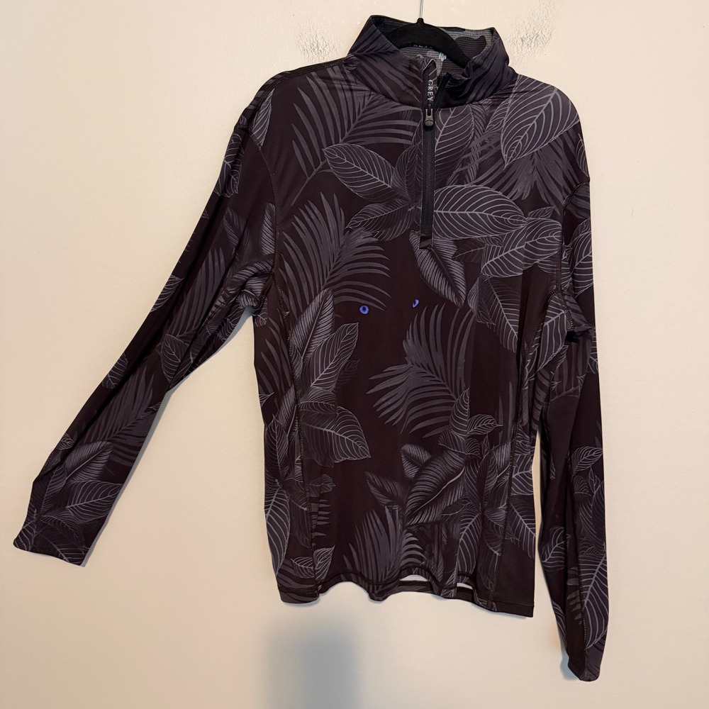 Greyson Tate Mockneck Quarter Zip Tropical Leaf Wolf Eyes Golf Pullover M